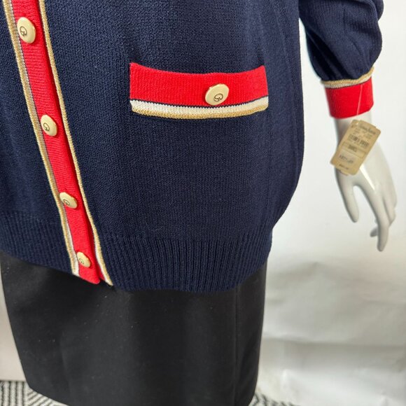 St. John Collection By Marie Gray Navy Cardigan With Red & Gold Trim S - Picture 3 of 16
